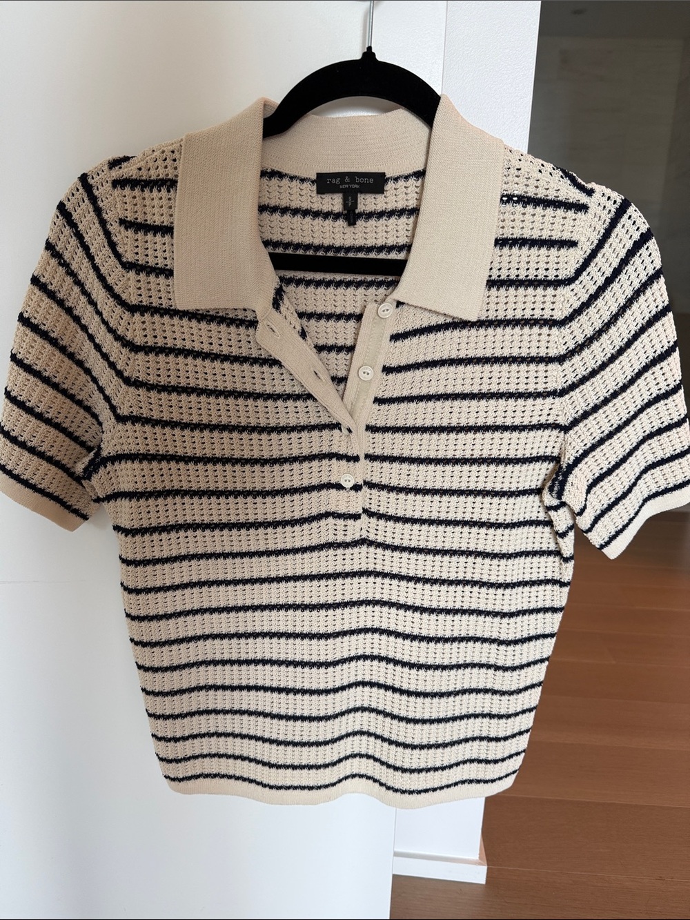 rag & bone Cream and Black Striped Knit Polo Shirt new never worn